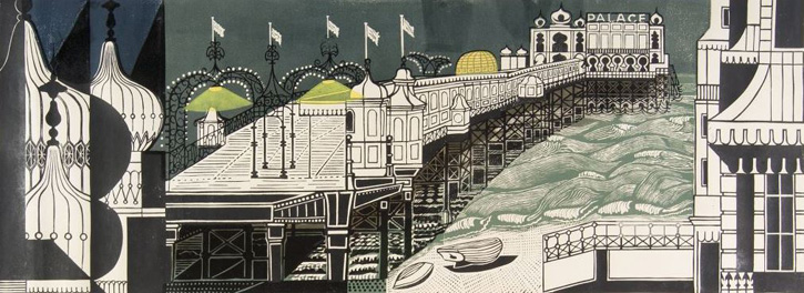 Linocut from the second edition of 'Brighton Pier'